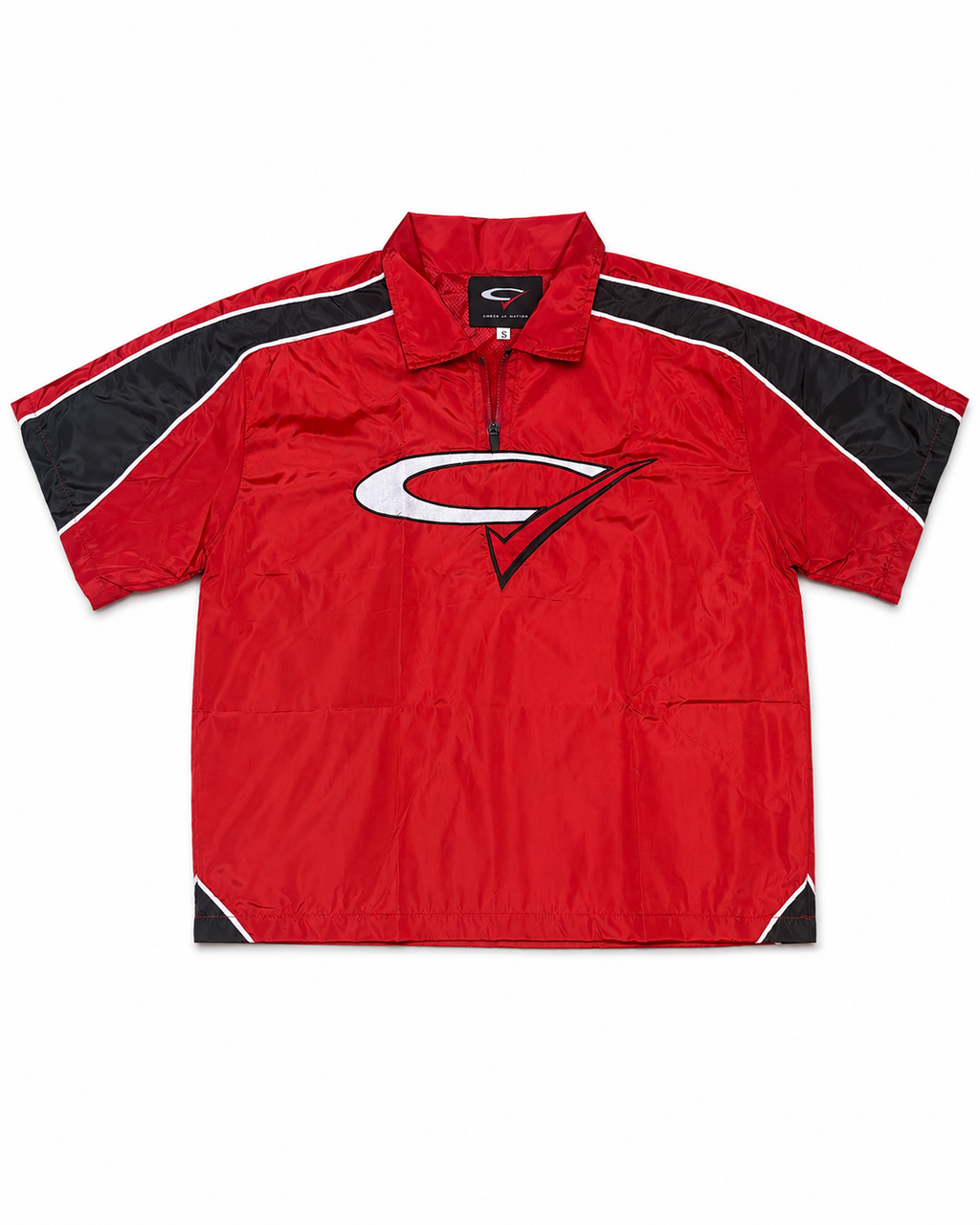 "Red Check" Nylon Quarter Zip Short Sleeve Top