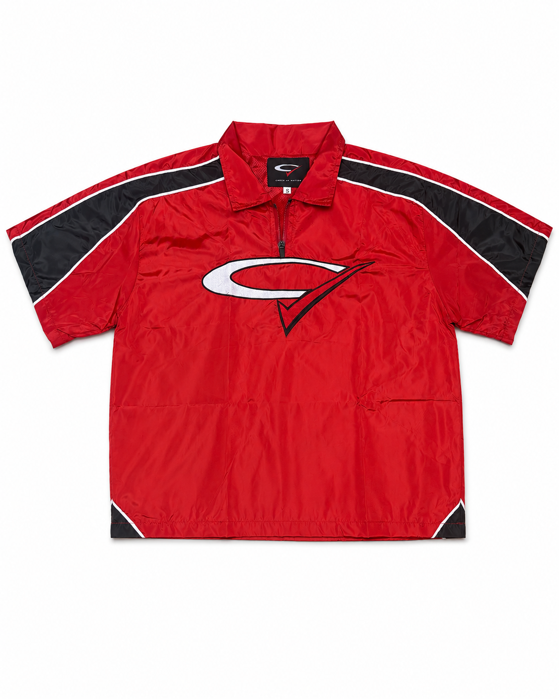"Red Check" Nylon Quarter Zip Short Sleeve Top