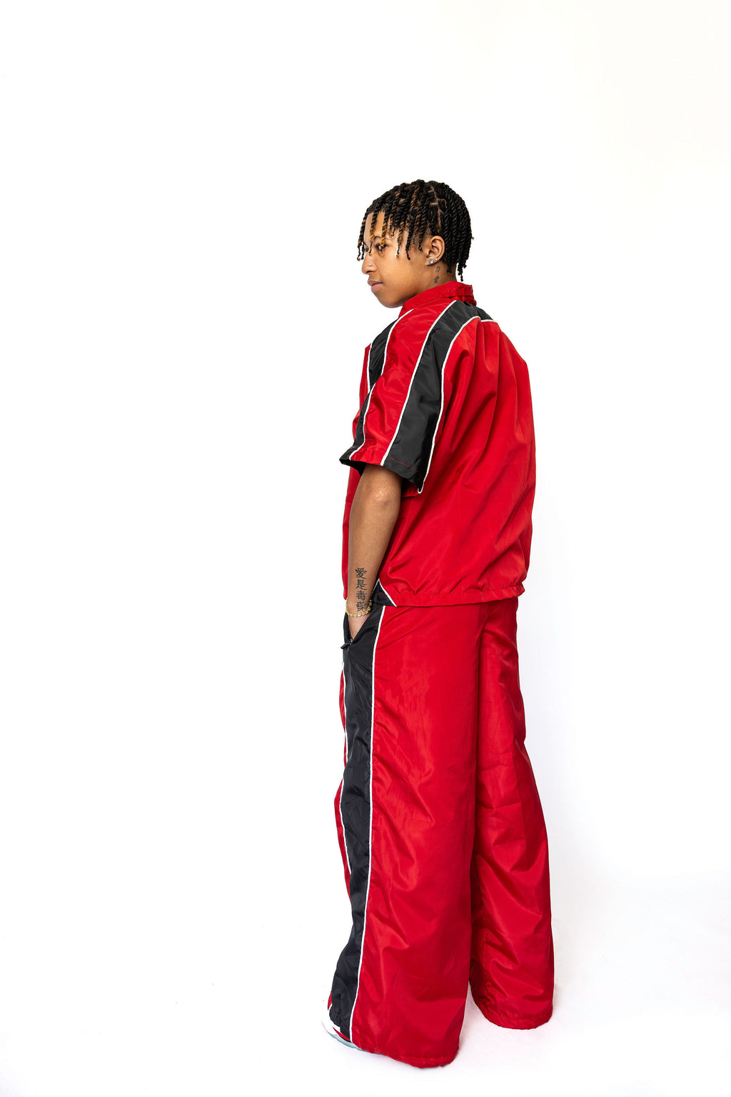 "Red Check" Nylon Quarter Zip Short Sleeve Top
